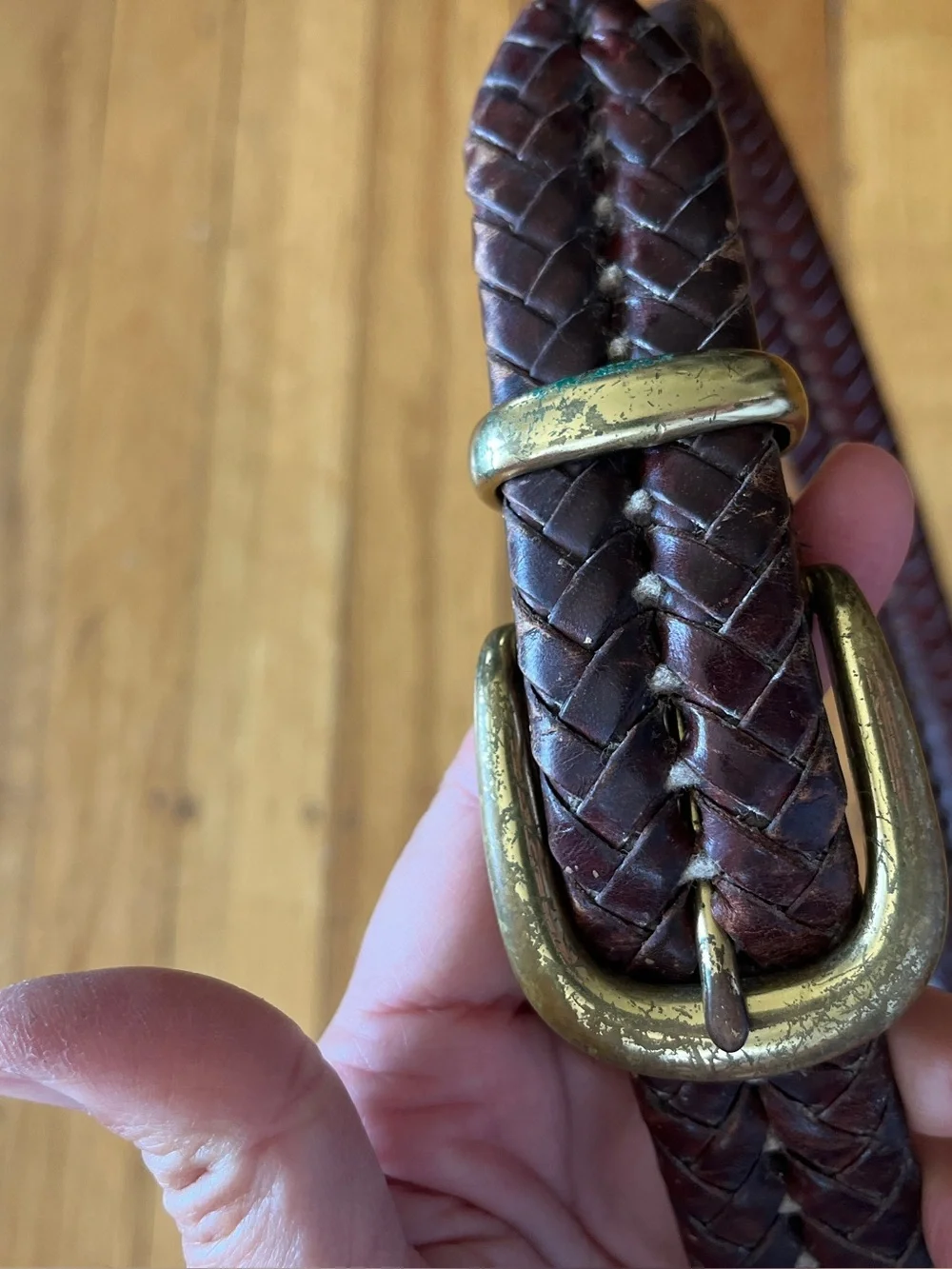 Vintage COACH Woven braided Leather Belt Brown Brass Buckle perfect patina 34 85